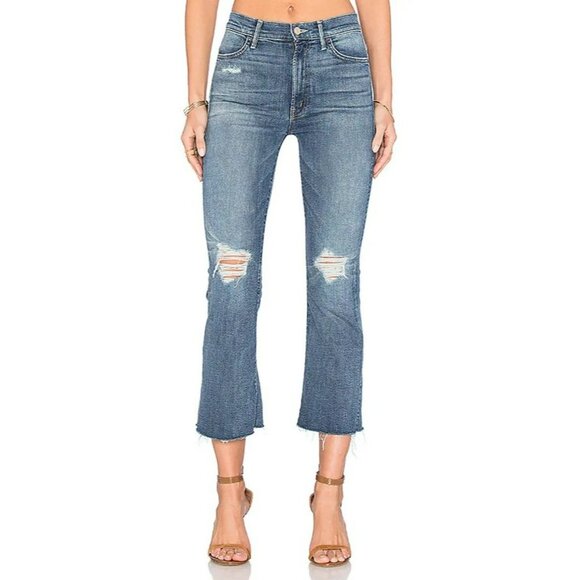 Mother The Hustler Ankle Fray Songs of the Cowboys Medium Wash Cropped Jeans - Picture 1 of 14